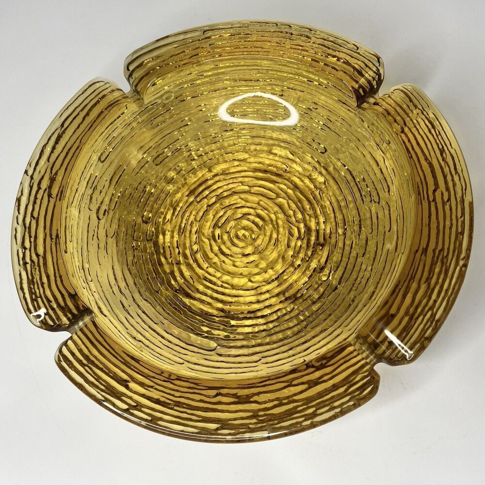 Vtg Anchor Hocking Soreno Ashtray Dish Amber Honey Gold Marigold 8 3/4” Heavy
